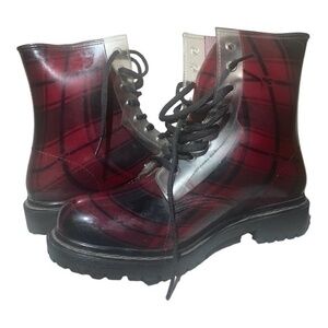 G-Six Workshop Buffalo Plaid Rubber Combat Boots 90s Y2K Size 41 (M) 7.5 (W) 9